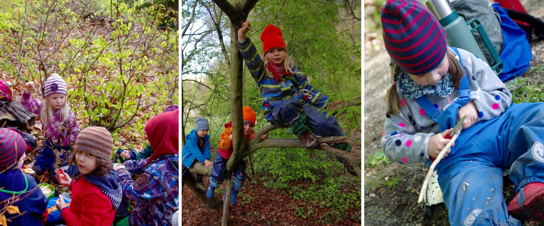 Kinder spielen im Frühling.