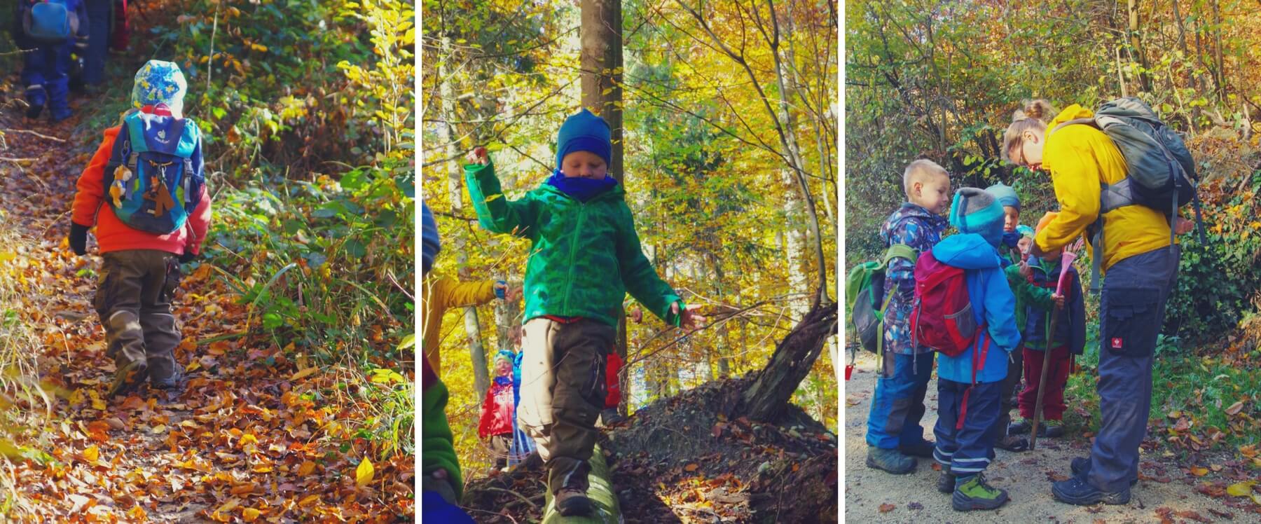 Kinder spielen im Herbst